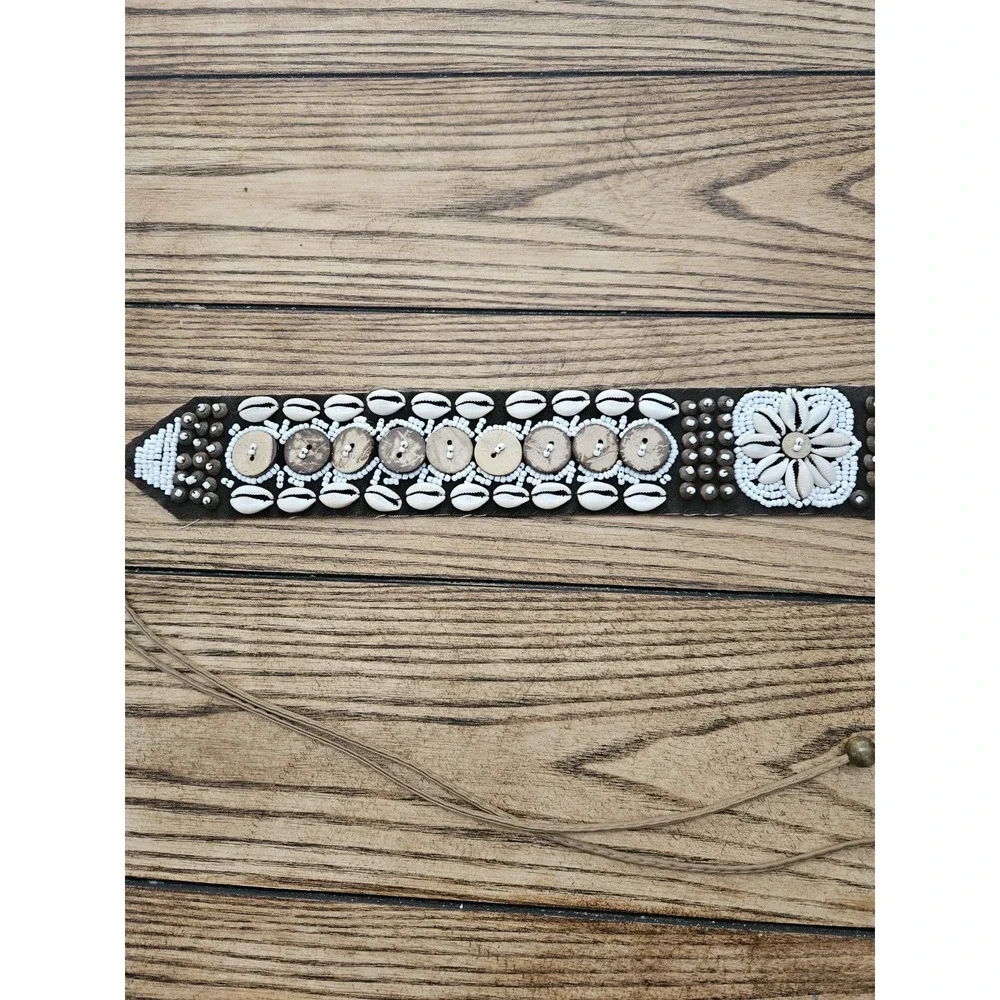 Boho Cowrie Shell Wooden Disc Tie Belt Festival Coastal Western Y2K Aesthetic